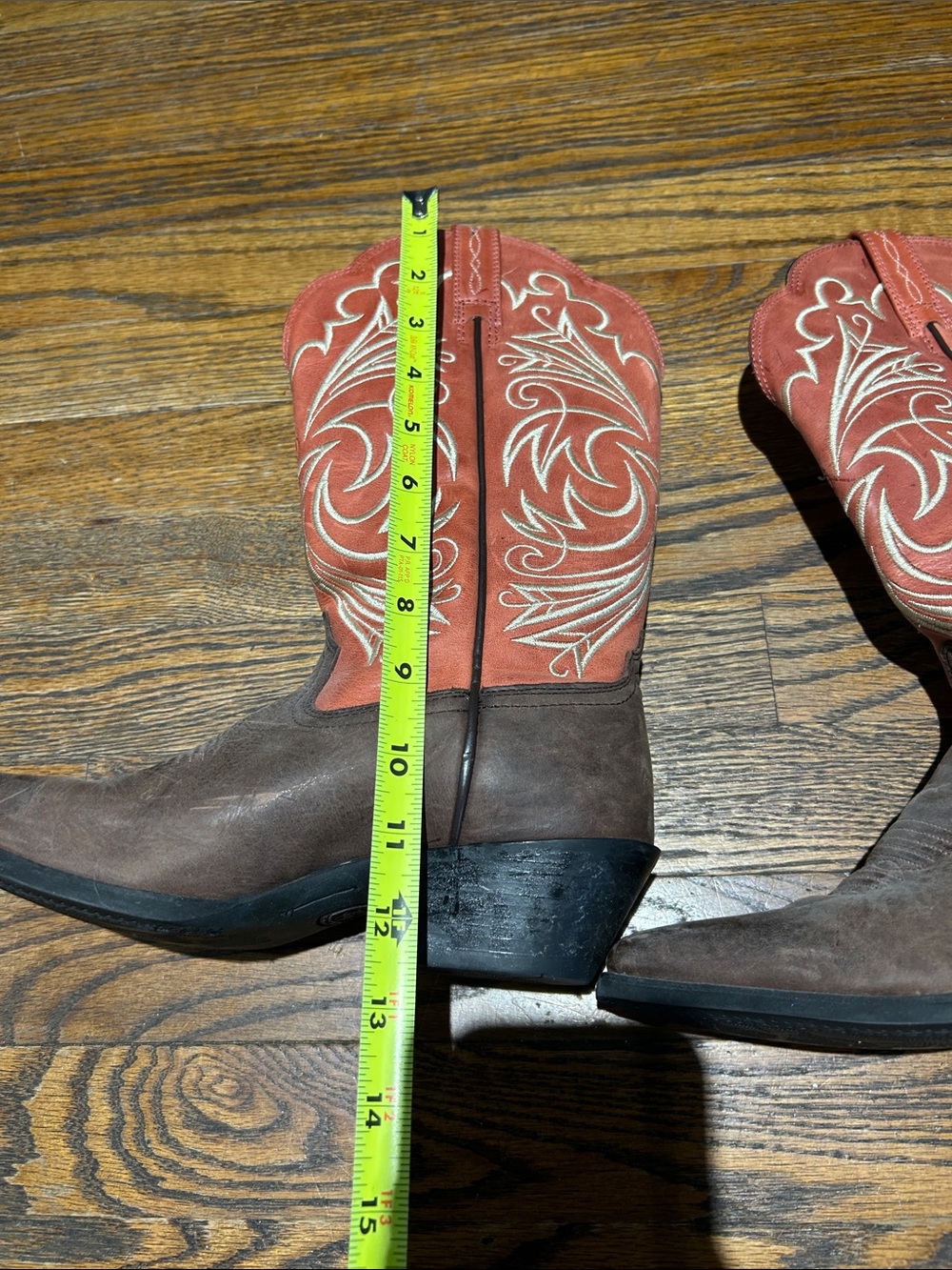 Ariat Brown Foot with Red Embroidered Shaft Western Heeled Boots - Picture 3 of 12